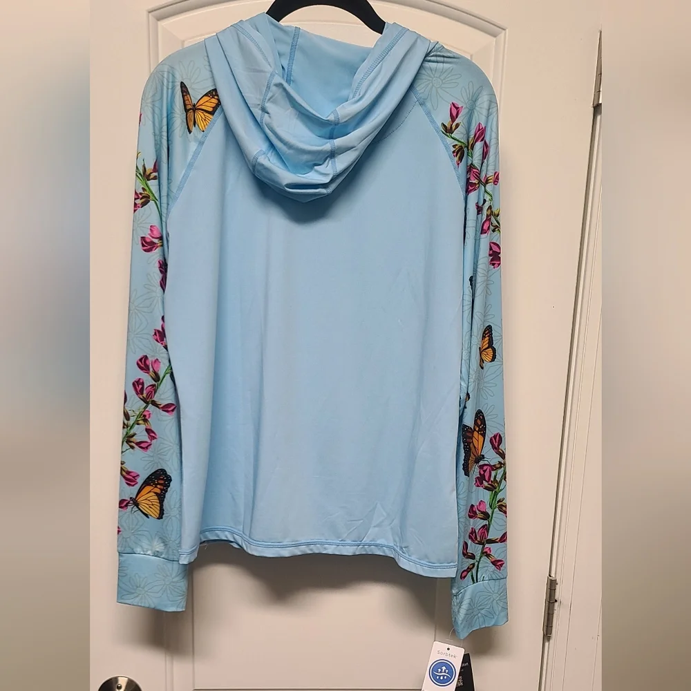 Light Blue UV Protection Hoodie Long Sleeve with Butterfly & Floral Sleeve Print - Picture 3 of 9